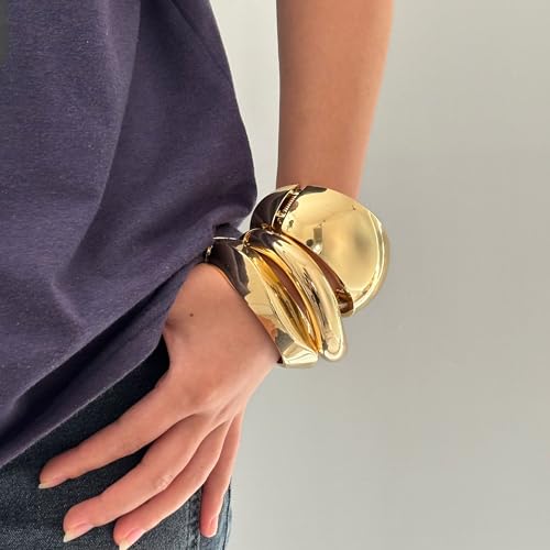 SONNYX 3-4Pcs Chunky Gold Bangle Bracelets for Women Trendy Chunky Cuff Gold Bracelet Stack Bangles Jewelry Daily Wear Set Gifts4