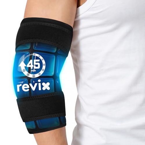 REVIX Elbow Ice Pack Wrap 45-Minute Long-Lasting Cold Compression Wrap with Ice Grid Gel Design for Athletes Reusable Gel Ice Wrap for Golfers Elbow & Muscle Fatigue Black