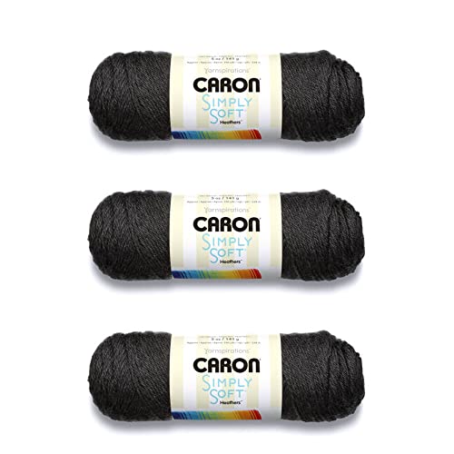 Image of Caron Simply Soft Charcoal Heather Yarn - 3 Pack of 141g /5oz - Acrylic - 4 Medium (Worsted) - 250 Yards - Knitting /Crochet