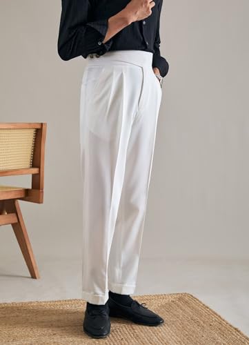 Mens Chinos Pants Slim Fit Pleated Front Dress Pants Casual Stretchy Tapered Trousers2