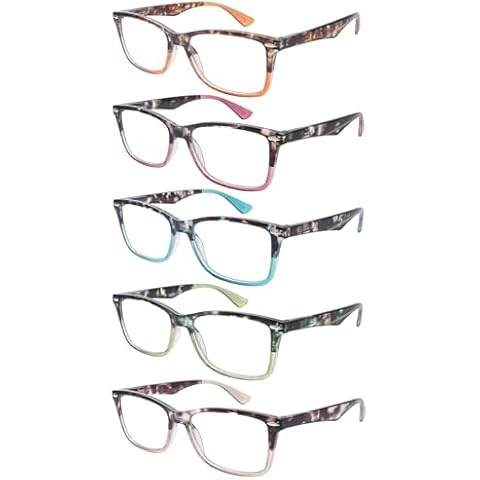 COJWIS 5 Pack Reading Glasses, Women/Men Blue Light Blocking Fashion Spring Hinge Readers-Anti Eyestrain Flexible Lightweight Square Readers(Multicolor-1,1.25x) Cover