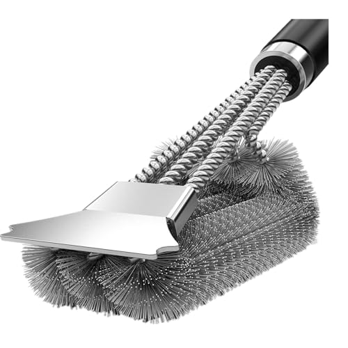 Grill Brush with Extra Strong Long Handle BBQ Cleaner Accessories - Safe Wire BBQ Brush, Triple Barbecue Scrubber Cleaning Brush for Gas/Charcoal Grilling Grates
