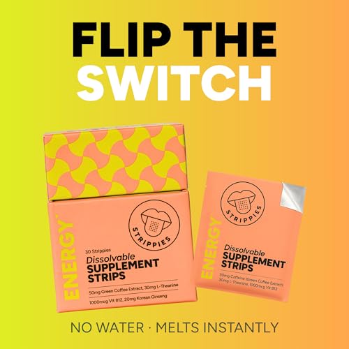 Image of Dissolvable Energy Strips - Natural Green Coffee, L-Theanine, B12, Ginseng - Fast Acting, Jitter-Free Caffeine Alternative - Fresh Mint Flavor - On-the-Go Energy Boost - 30 Strips