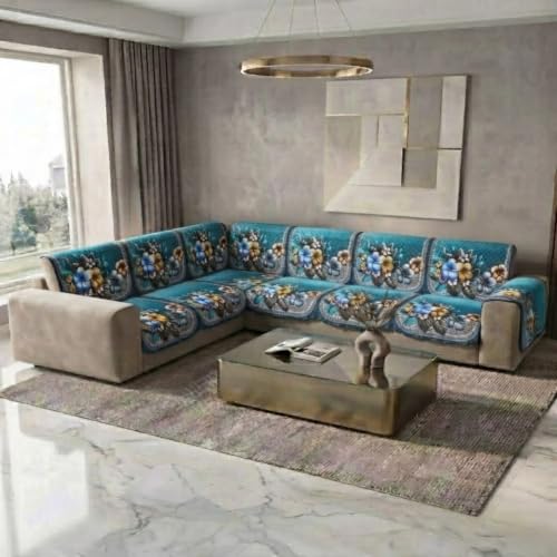 Image of L Shape Sofa Cover 3+2 Seater Pack of 14 (Teal)