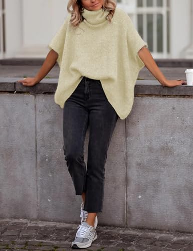 Image of Ynhonra Womens Turtleneck Sweater Oversized Chunky Batwing Sleeve Short Tops | Dolman Pullover