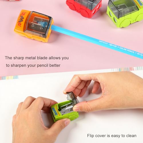 Image of Climberty Car Pencil Sharpener for Kids, Set of 5 Dual Hole Manual | Neat Point Sharpening, Helps Reduce Breakage, Compact Design, Desk and Classroom Use, Simple Handheld Operation