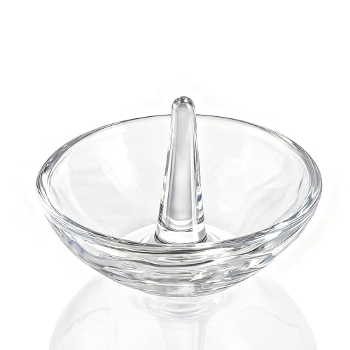 H&D HYALINE & DORA 4.1 Round Ring Tray Glass Trinket Jewelry Tray Dish Small Ring Holder for Organizing Necklace Earrings Gifts for Mom Best Friend Sister Clear