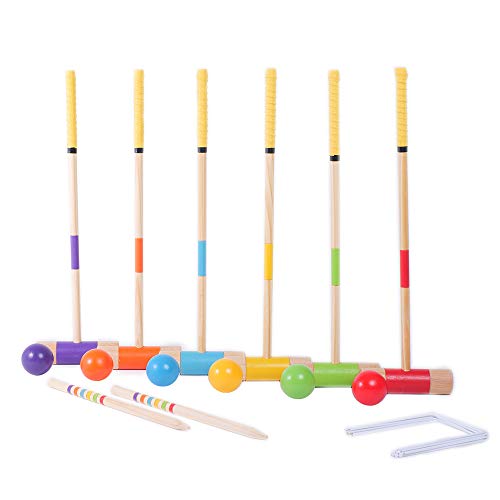 YULA Croquet Set for 6 Players - Whack The Mullet Croquet Game - 28 Inch Outdoor Activity - 6 Mallets w/Grips | 6 Colored Balls | 2 Stakes | 9 Wickets | Carrying Bag Boys, Girls and Adults Ages 3-103