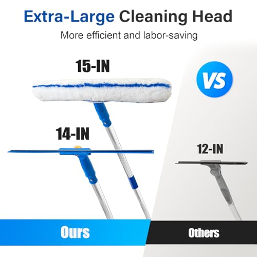 Image of ARTIPOLY Squeegee for Window Cleaning, 14 inch Extra-Large Squeegee & Microfiber Scrubber Combi with 60 inch Stainless Steel Pole, Window Cleaning Kit for Shower Glass Mirror Door Car-2 Pads
