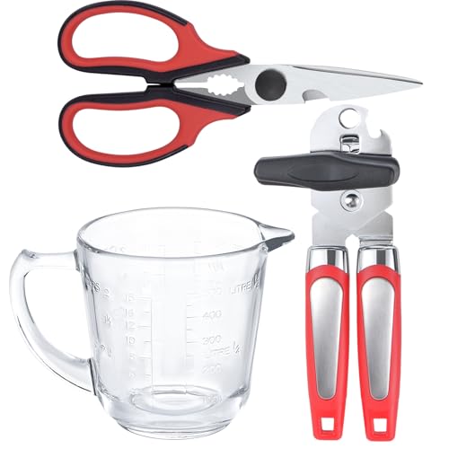 Left Handed Glass Measuring Cups Kitchen Scissors Can Opener Set, Left hand Kitchen Tools Utensils for Lefty Adults/People (3 in 1)  