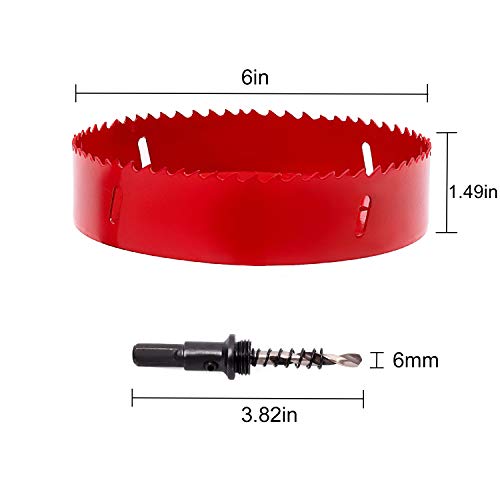 KINJOEK 6 Inches 152 mm HSS BI-METAL Hole Saw Heavy Duty Steel Cornhole Boards Hole Saw Blade Corn Hole Drilling Tool Drill Bit Saw for Cornhole Game, Red - Thumbnail 3