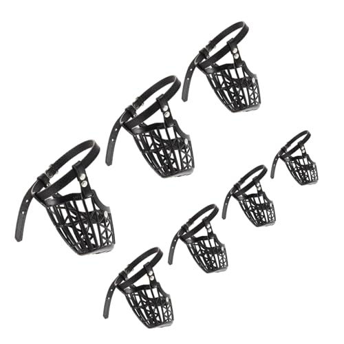 Yardwe 1Set Adjustable Plastic Basket Dog Muzzle Bite Safety Mask with PU Leather Straps Comfortable and Breathable Design for Pet Dogs Black