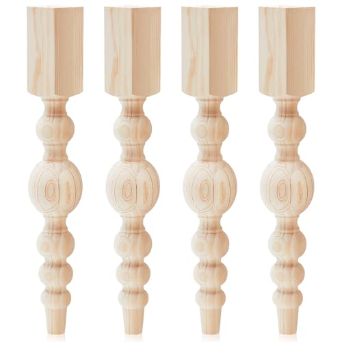 Threehoney 4 Pcs Farmhouse Table Legs 29 x3.5 Pine Dining Table Legs for Furniture Unfinished Wooden Furniture Dining Cottage Bench Coffee for DIY(Raised Spherical)