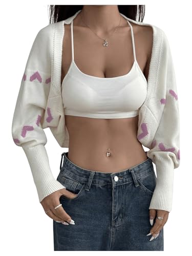 Image of Verdusa Women's Rib Knit Open Front Bolero Shrug Sweater Graphic Cropped Cardigan Outwear