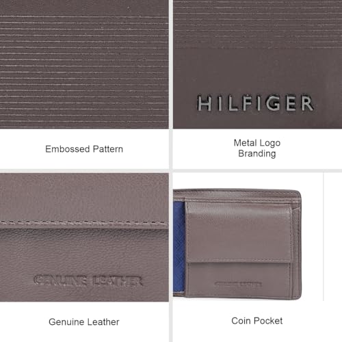 Image of Tommy Hilfiger Men's Leather Wallet Napier | Brown Embossed Global Bi-Fold with Coin Pocket | Stylish Purse for Gents
