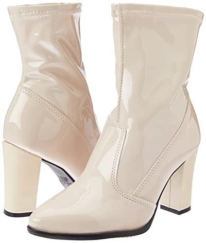 Bota Beira Rio Estilo Fashion Verniz Stretch Zurique Salto Médio Cano Médio,Creme, 39