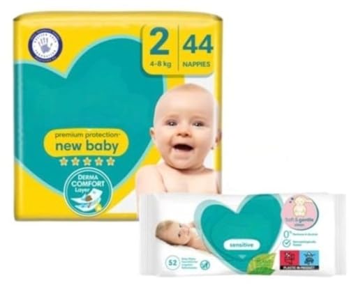 Protection Bundle Size 2 44 Nappies 4kg-8kg Essential Pack with Baby Wipes 52pk
