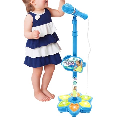 Micrófono de juguete para niños, juego de karaoke inalámbrico, efectos de luz coloridos, soporte de micrófono ajustable, cumpleaños para niñas, material plástico resistente, diseño sintético estable F