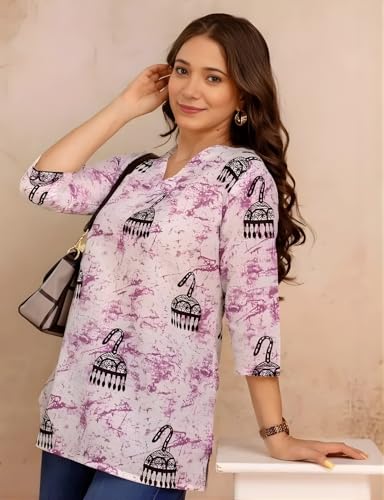 Image of Women's Short Kurti in TopsTunic Rayon Cotton Blend | Ladies Ethnic Tunic
