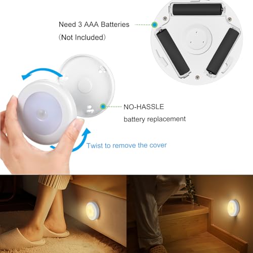 AMIR Nachtlicht mit Bewegungsmelder, 3 Stück Batteriebetrieben LED Nachtlicht Automatische AUS/EIN, Warmweiß Bewegungsmelder Innen Licht für Schlafzimmer, Kinderzimmer, Flur, Treppe, Küche