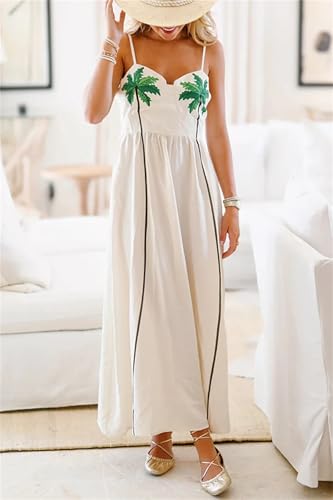Image of Yuemengxuan Boho Maxi Dresses for Women Spaghetti Strap Flowy Smocked Long Dress Casual Summer Vacation Beach Maxi Dress