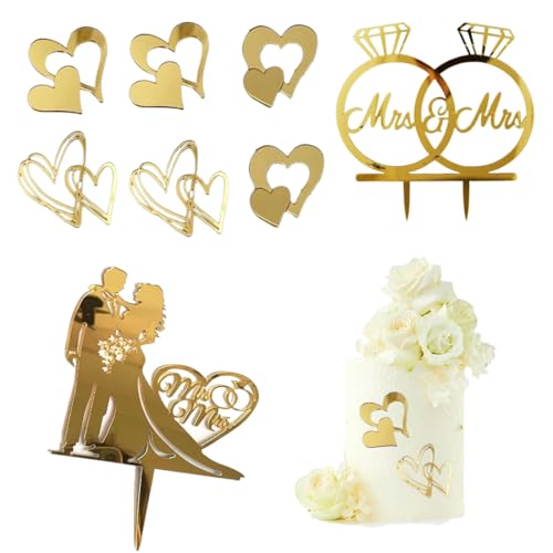 AEKZOX Décoration de gâteau de mariage en acrylique, 8 pièces, figurine gateau et topper mariage, cake topper personnalisé, cupcake à paillettes, pour fiançailles, anniversaire de mariage