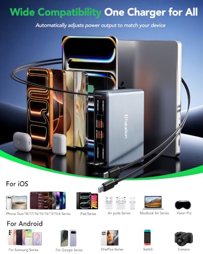 8 in 1 Retractable Charger USB C Ladegerät,105W Ladestation Mehrere Geräte – Ansicht 3