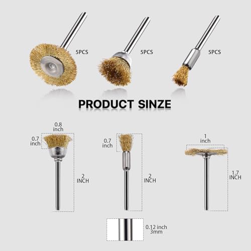 Image of 15 Pieces Copper Wire Brushes, Wire Brush Wheel, Mini Brass Brushes for Dremel Rotary Tools (1 /8 Inch Mandrel)