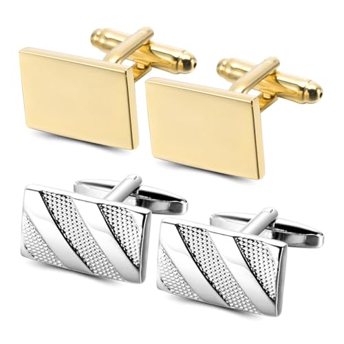 RoadLoo Manschettenknöpfe Herren, 2 Paar Glänzend, Klassisch, Hochzeit, Cufflinks, Rechteck, Personalisierte, Männer Geschenk, Tanzparty, Ferien, Jubiläum