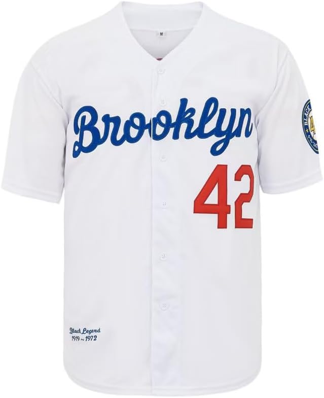 ZXCVB Men's Black Legend 42 Retro Baseball Jersey Embroidered Patches Sewn Hipster Hip Hop Jersey