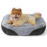 Bedsure Washable Dog Bed Small Dog＆Cat- Rectangle Fluffy Plush Kitten Puppy Bed, Comfy Corduroy Fleece and Nonskid Bottom,20x19x6inches,Grey
