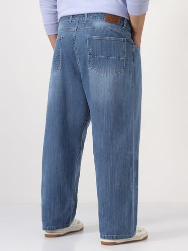 Image of Urbano Plus Men's Loose Baggy Fit Washed Denim Jeans Non-Stretchable