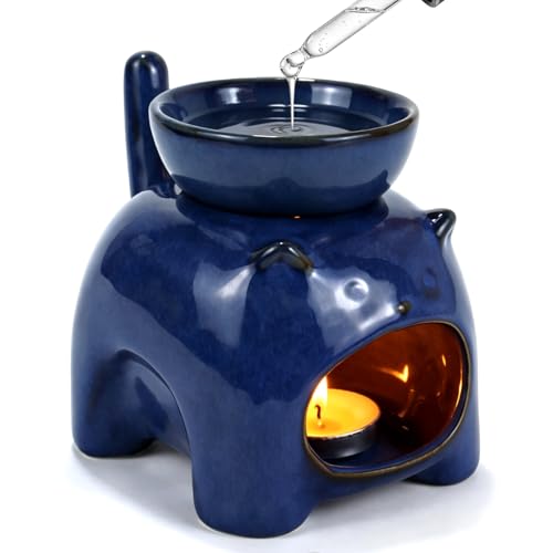 Image of Thick Cat Reactive Glaze Ceramic Oil Burner - Blue