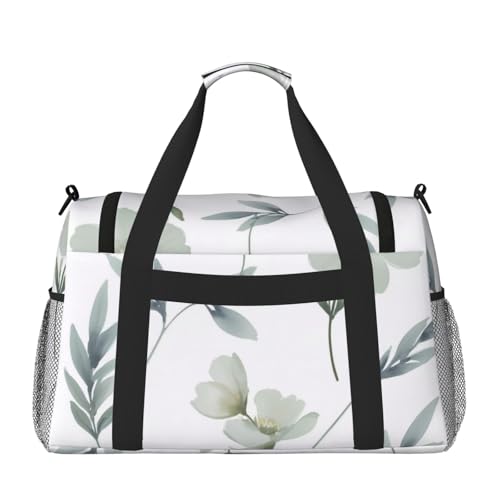 White Natural Greenery Twig Print Travel Duffle Bag - Foldable Personal Item Travel Bag for Women & Men,13x10.2x19.72
