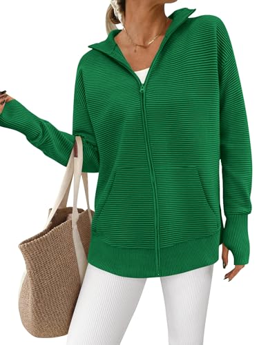 Image of PRETTYGARDEN Womens Long Sleeve Zip Up Ribbed Cardigan Sweaters