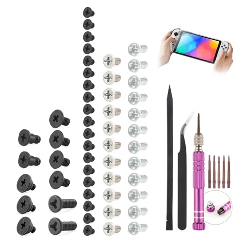 RongZy 46 Stück Schraubenersatz für Nintendo Switch OLED Konsole Ersatzteile Schrauben Zubehörteile mit Reparaturwerkzeugen Tools