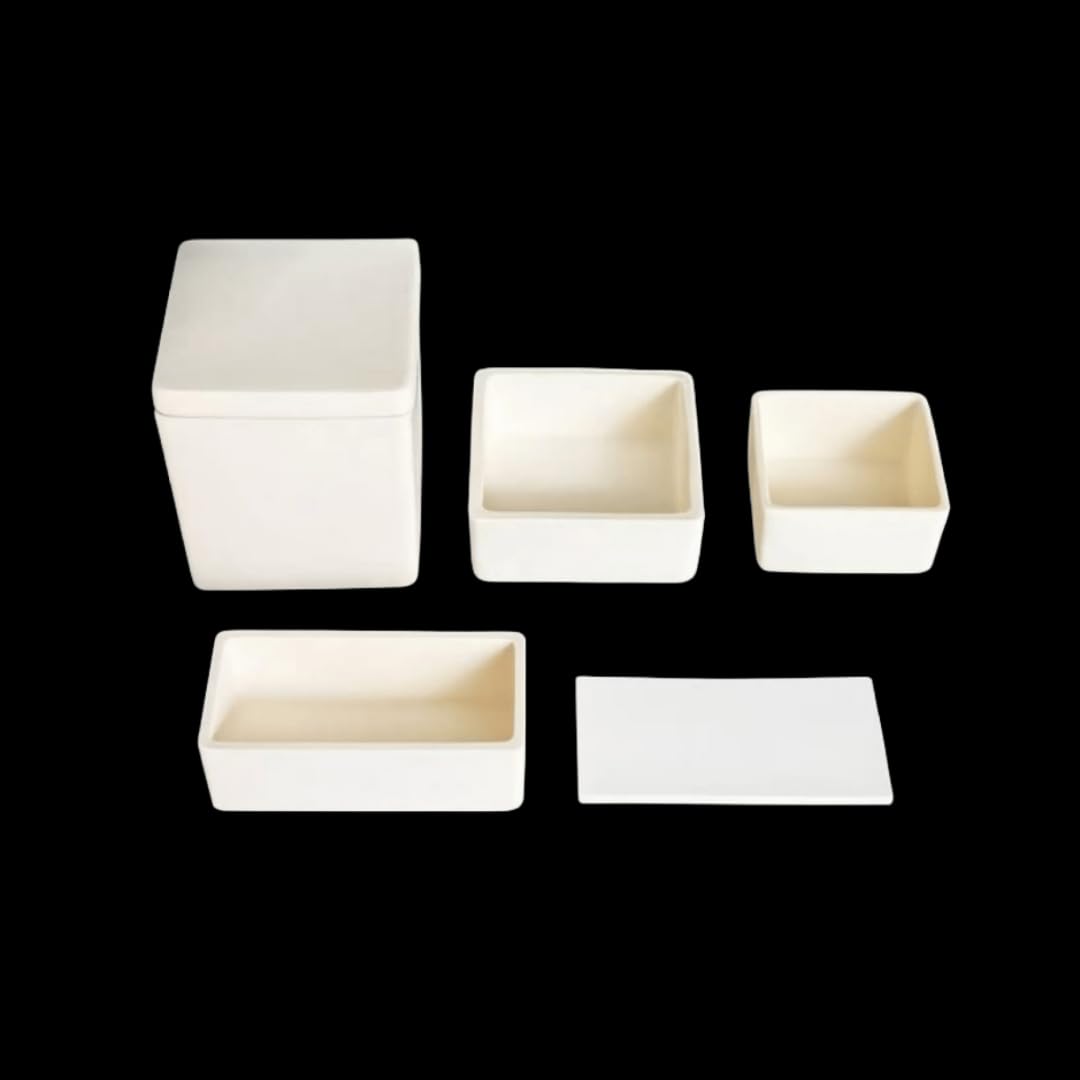 Crisol de alúmina al 99%, contenedor de corindón de cerámica resistente for uso en laboratorio, crisol cubierto cuadrado de Al₂O₃, 1 unidad(100x100x35mm)