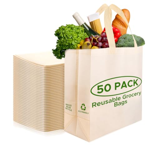 Simply Cool 50 Pack Reusable Grocery Bags, Medium...