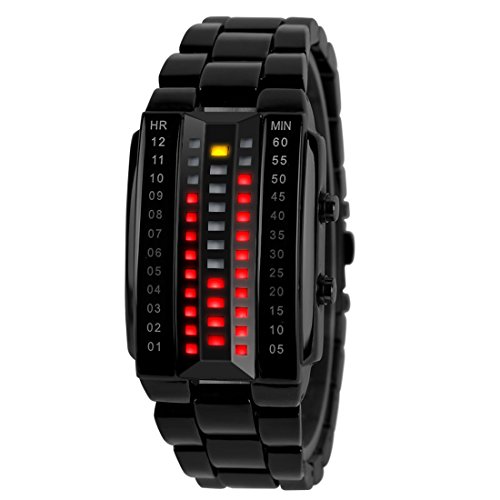 Gets Mens Binary Watches Matrix LED Sport Watch Fashion Stainless Steel Design Military Watches (Black)