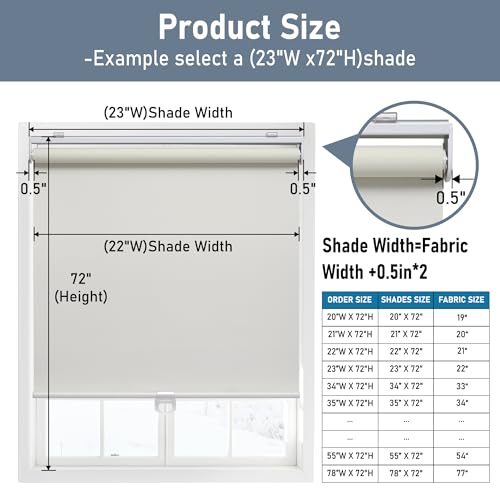 Image of AOSKY Blackout Cordless Roller Shade for Indoor Windows, 45 inchW x 72 inchH, Ivory