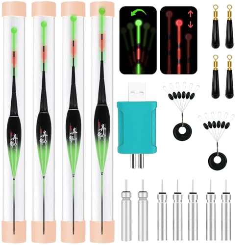 CHENBOOW Accessoires de Pêche,4 Pièces Flotteur Pêche,Flotteurs de Pêche à LED,Flotteurs pour Pêche,Bouchon Peche,Bouchon Lumineux Peche,pour la Pêche...