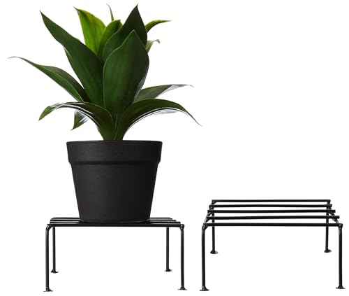 Image of Amazon Brand - Solimo Metal Flower Pot Stand (Black, Set of 2, Square) | Gamla Stand for Home | Plant Stand for Balcony | Premium Flower Pot Stand | Plant Stand for Living Room
