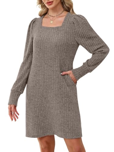 Womens Ribbed Knit Sweater Dress Long Sleeve Square Neck Fall Winter Dresses2