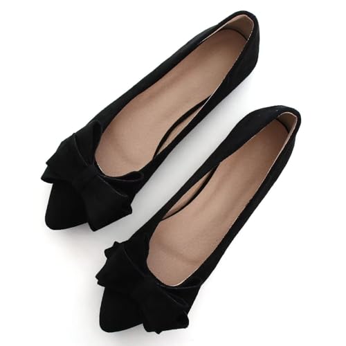 Image of SAILING LU Womens Bowknot Ballet Flats Pointy Toe Suede | Casual Flat Shoes, Dressy Wear to Work, Moccasins, Slip-Ons