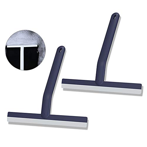 XGzhsa Ducha de cuchilla de goma, Escurridor de ducha, Raspador de ventana con mango curvo Ideal para baño, piso, cocina, espejo, ventana de automóvil, limpieza de ventanas (2 piezas,Azul violeta)