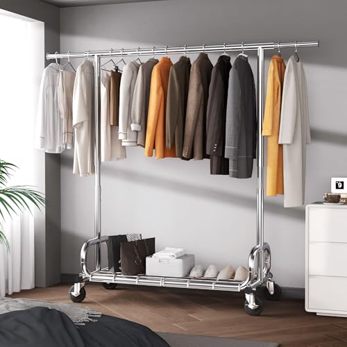 HOKEEPER Clothing Racks Heavy Duty Clothes Rack Adjustable Garment Rack for Hanging Clothes, Portable Coat Rack with Lockable Wheels, for Bedroom, Laundry, Balcony, Living Room 68.89''H*70.86''W*20