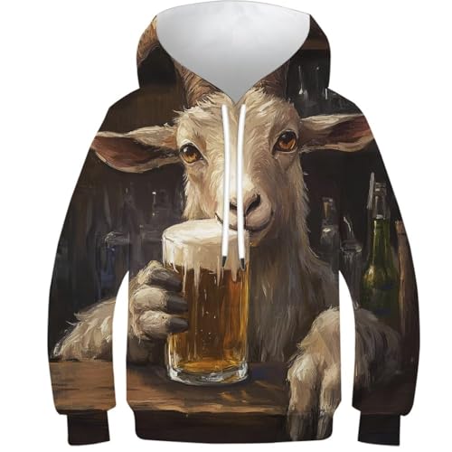 Sweat à capuche enfants motif chèvre pour le collège et loisirs
