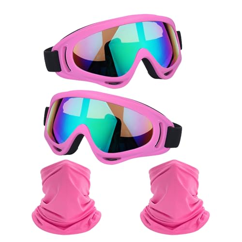 Image of LJDJ Motorcycle Goggles,2 Pack Dirt Bike ATV Motocross Riding Hiking Protective with 2 Pack Neck Breathable Bandana Mask (Rose Pink /Colorful+mask)