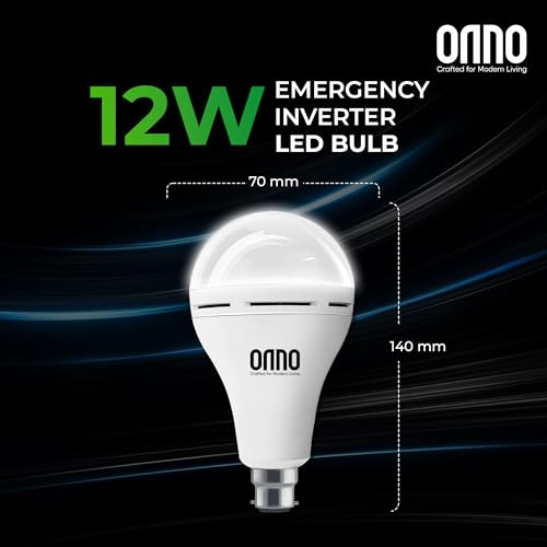 Image of ONNO 9W /12W Rechargeable Emergency Inverter LED Bulb | (Pack of 2, White) I Cool Day Light | Upto 4 Hours Battery | 3 Dimmable Modes | B22D | 1 Year - Warranty (12.0, Watts)