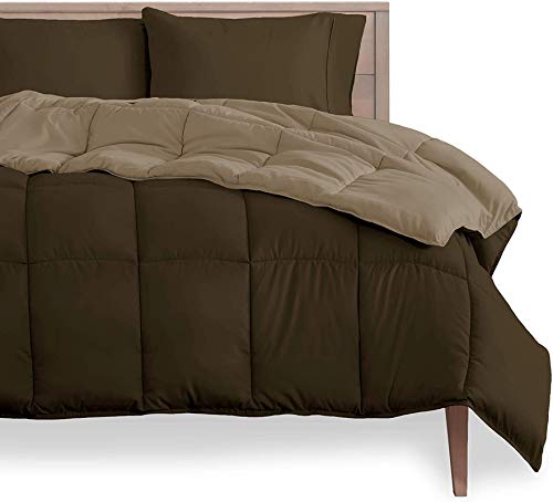 Homespun Soft Microfibre Comforter Blanket Lightweight Reversible Quilt Duvet All Weather, Double Bed, Brown and Beige Color-image-34